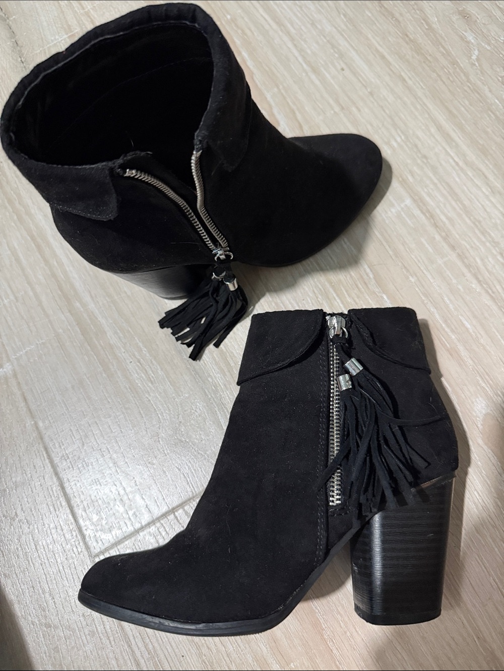 Lauren Conrad Black Suede Ankle Boots with Tassel Accent - Picture 6 of 7